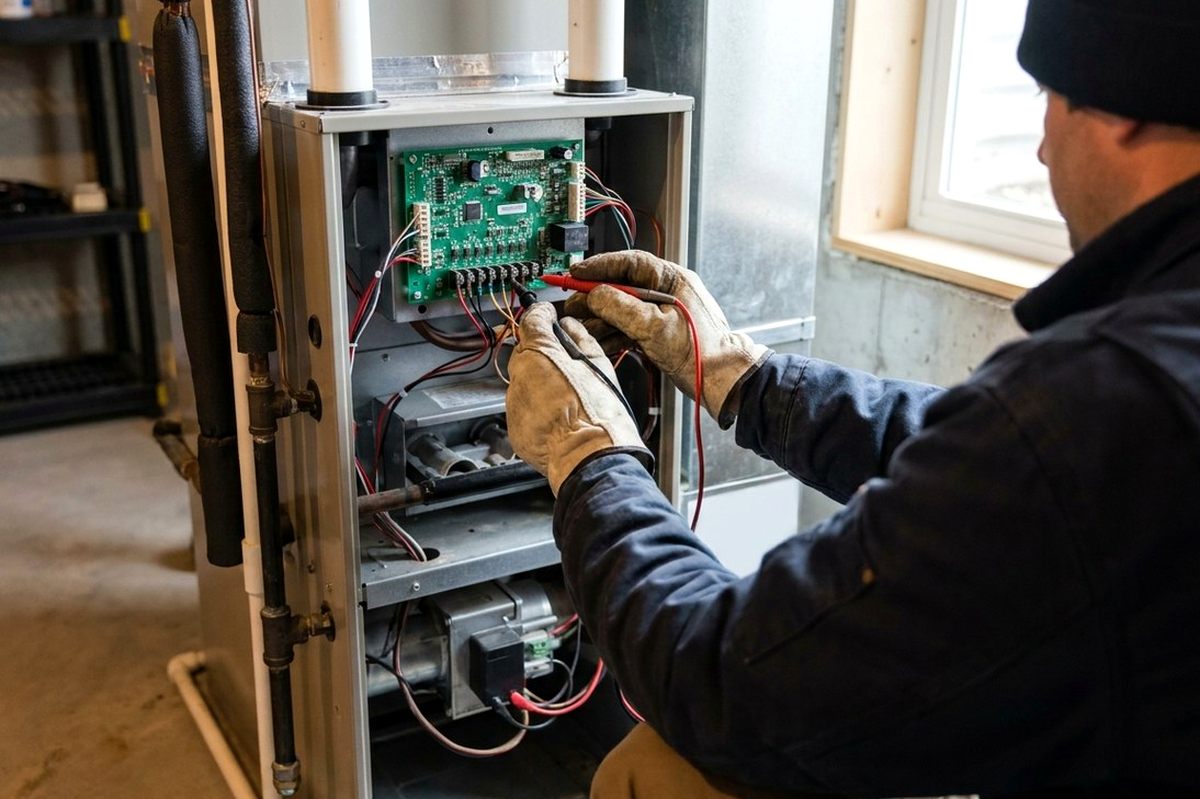 Furnace Repair technician at work